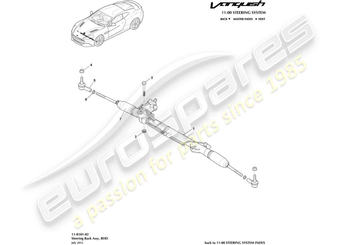 aston martin vanquish (2015) steering rack, rhd part diagram