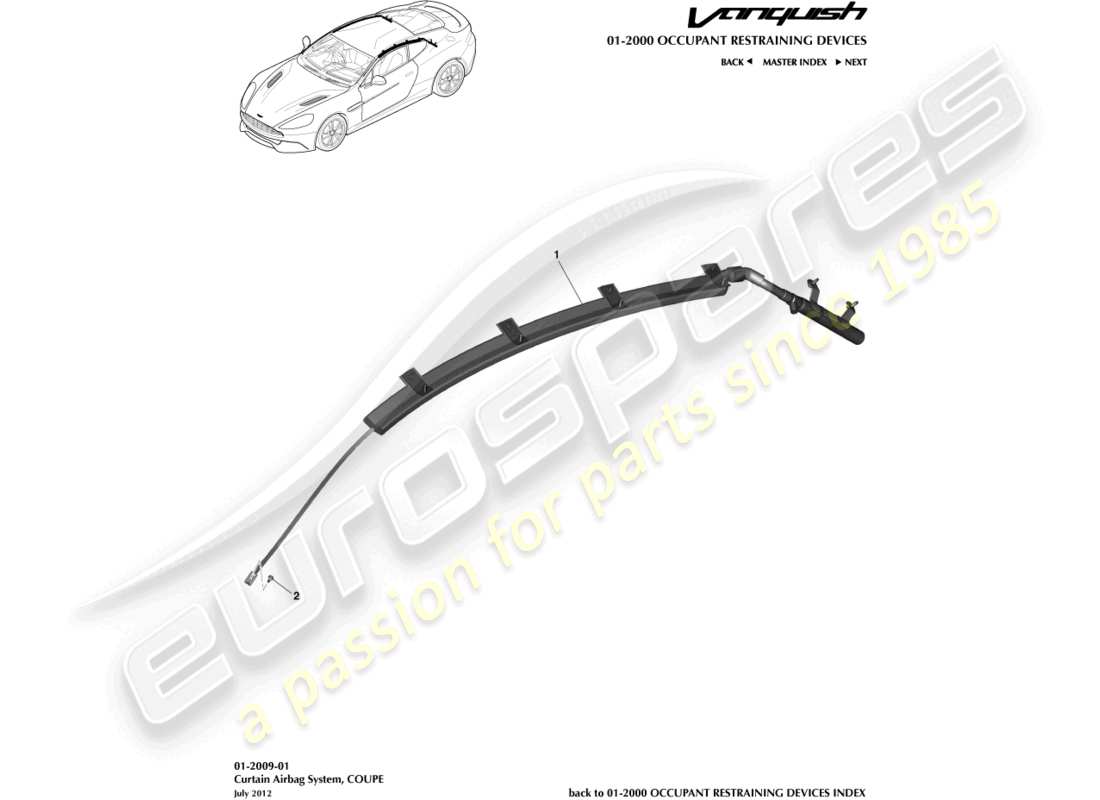 aston martin vanquish (2017) curtain airbag, coupe part diagram