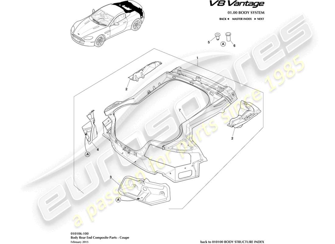 aston martin v8 vantage (2012) body rear end composite, coupe part diagram
