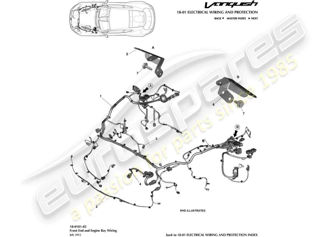 aston martin vanquish (2017) front & engine bay harness part diagram