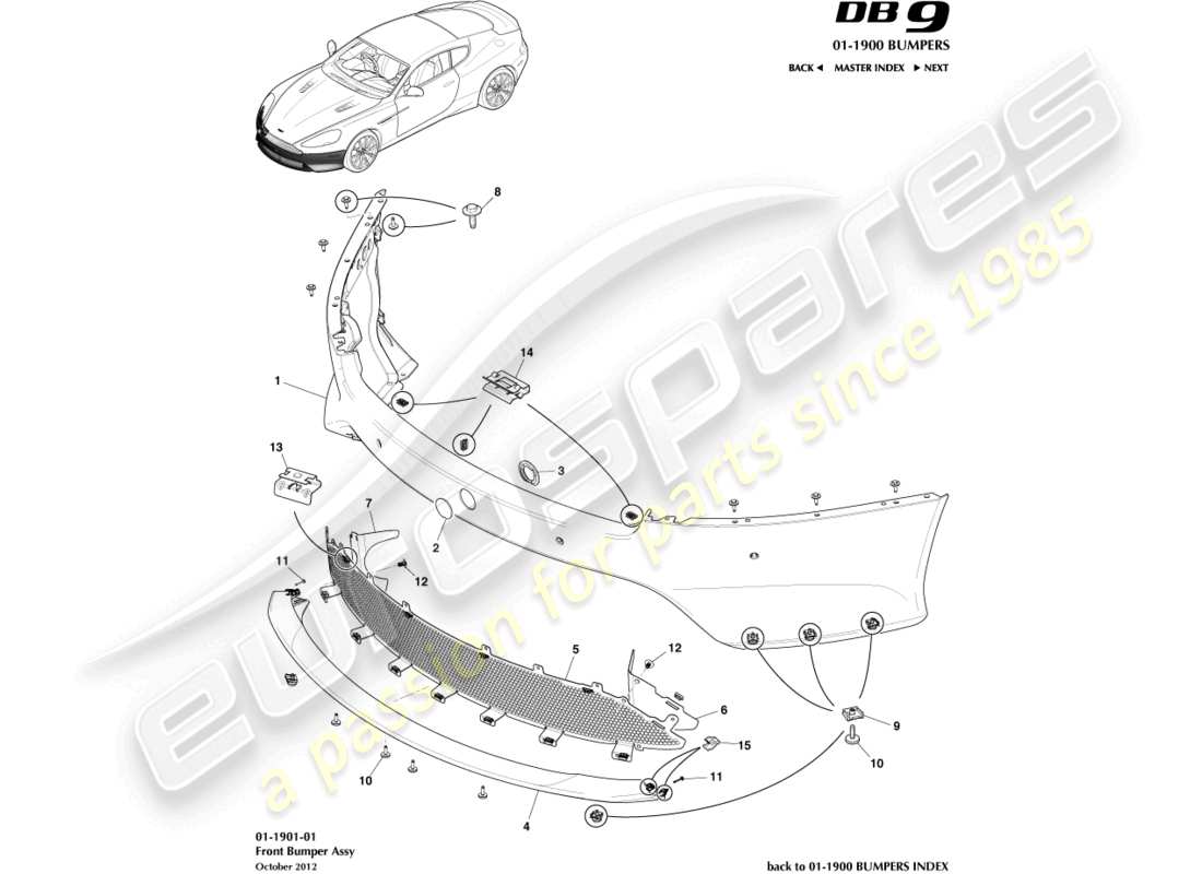 aston martin db9 (2016) front bumper parts diagram