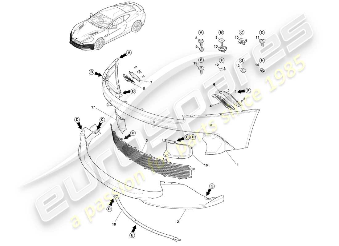 aston martin vanquish (2014) front bumper, s part diagram