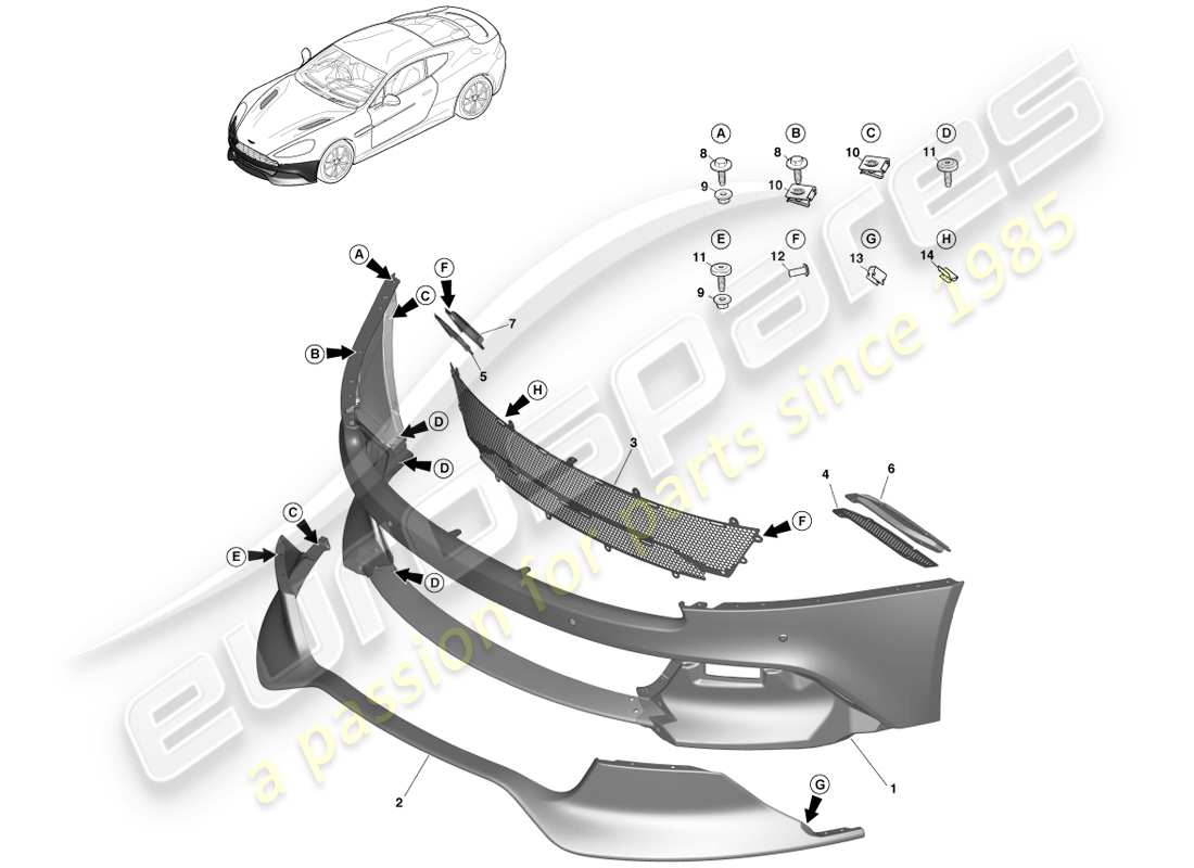 aston martin vanquish (2014) front bumper part diagram