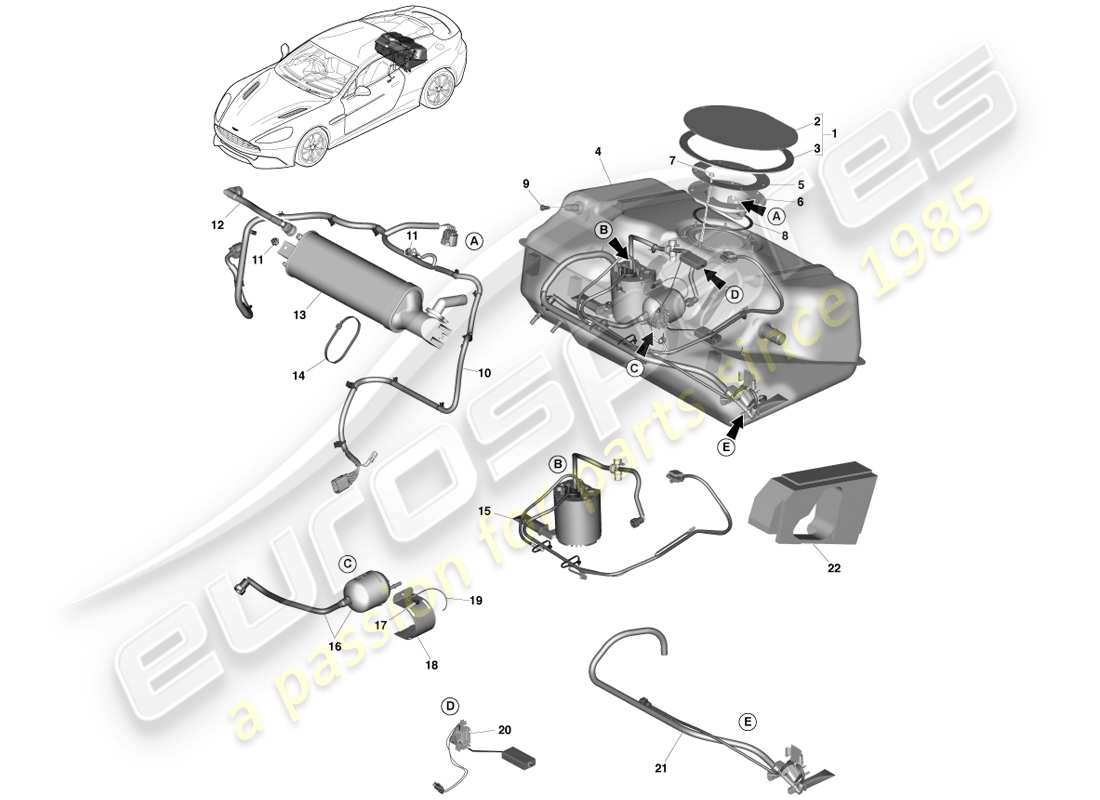 aston martin vanquish (2014) fuel tank assy part diagram
