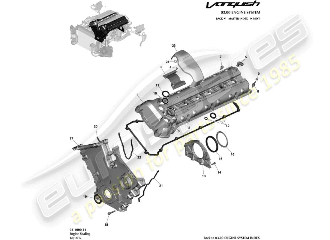 aston martin vanquish (2017) engine sealing part diagram
