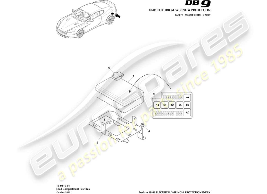 aston martin db9 (2014) load compartment fusebox parts diagram