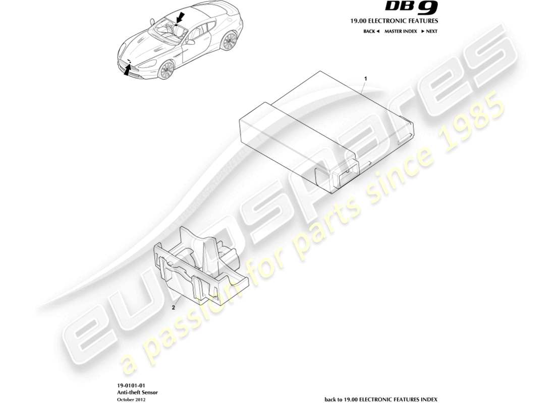 aston martin db9 (2014) alarm sensors parts diagram