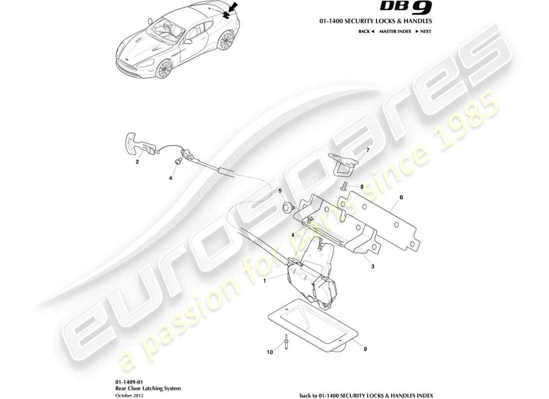 aston martin db9 (2015) rear closure latches parts diagram