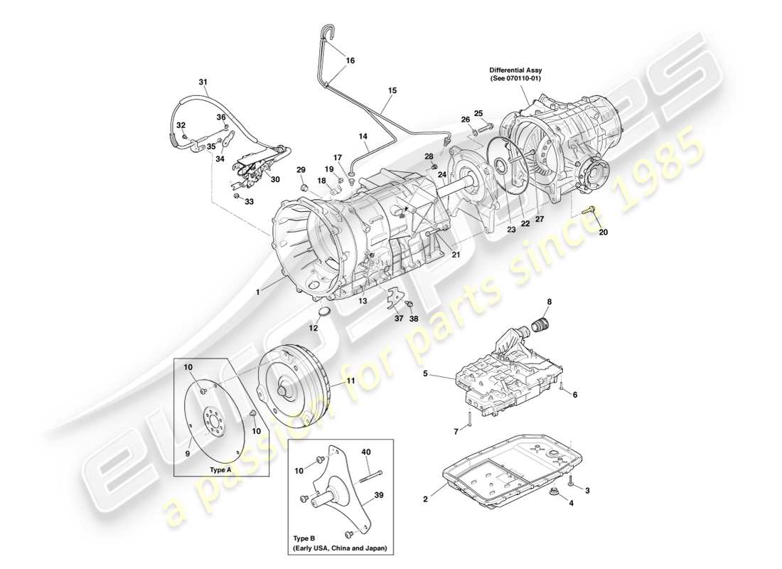aston martin vanquish (2013) transmission, 6spd parts diagram