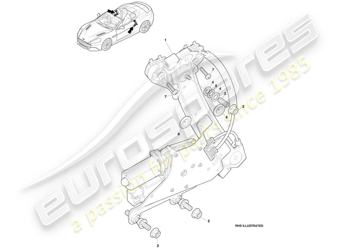 aston martin vanquish (2013) rear quarter window regulator, volante parts diagram
