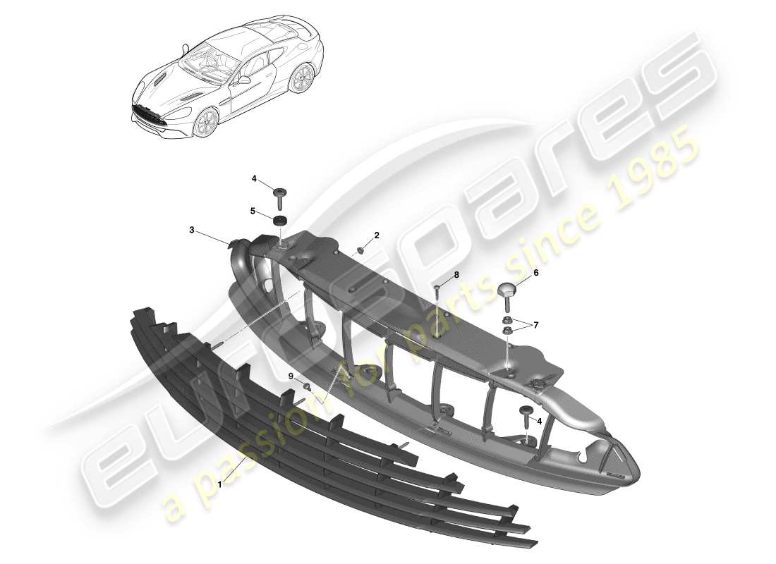 aston martin vanquish (2013) radiator grille parts diagram