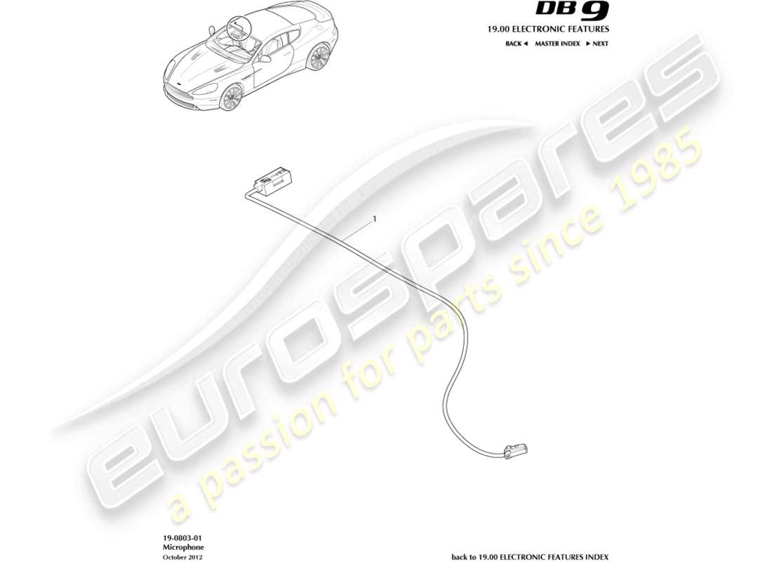 aston martin db9 (2013) microphone, telephone parts diagram