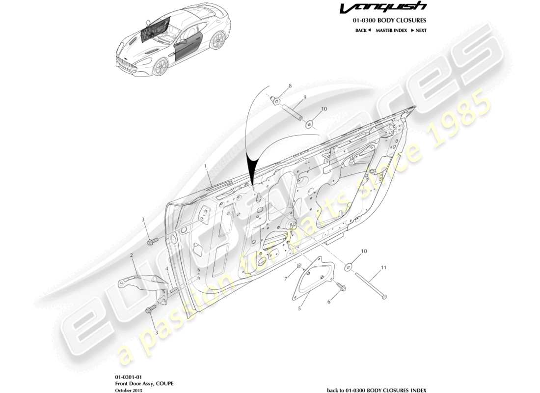 aston martin vanquish (2017) front door assembly part diagram