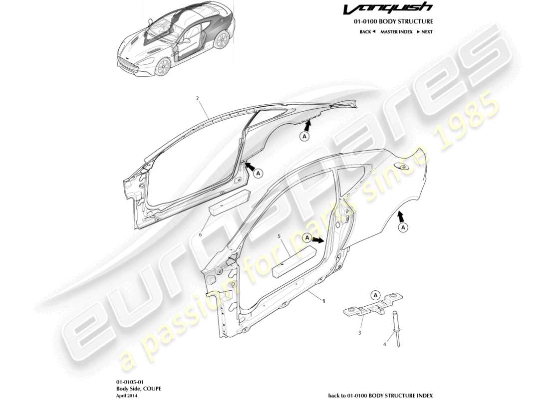 aston martin vanquish (2016) body side, coupe part diagram