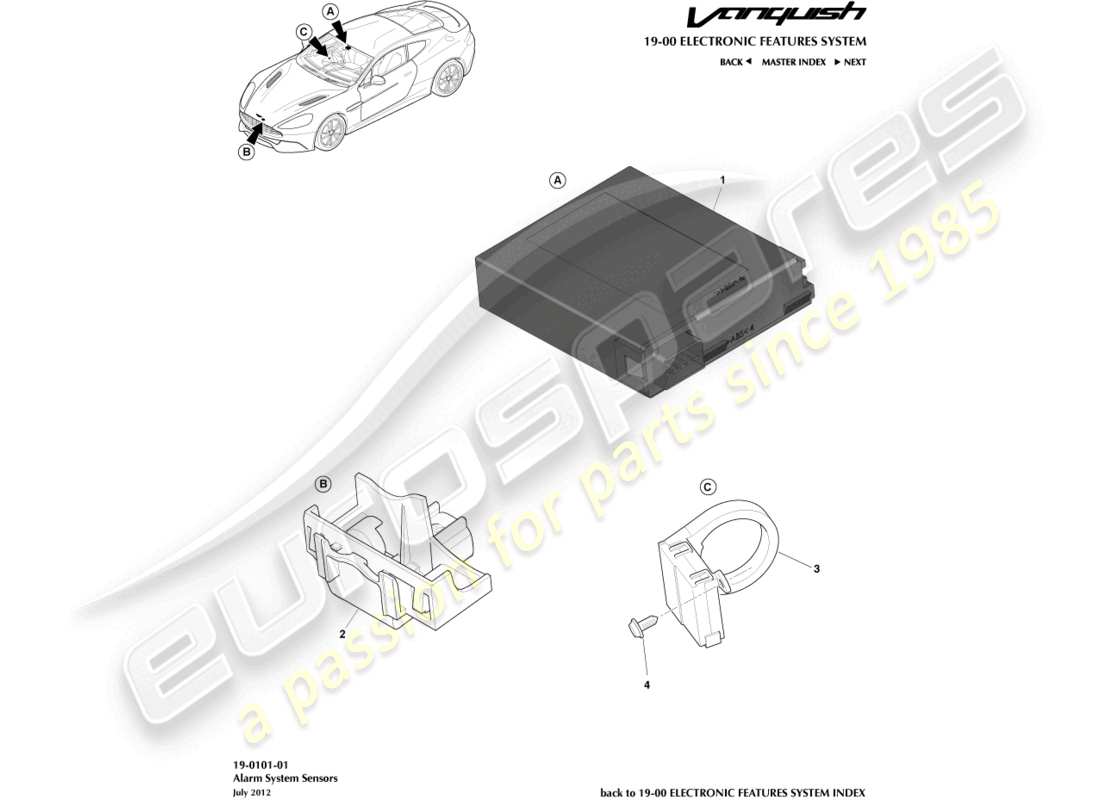 aston martin vanquish (2016) alarm sensors part diagram