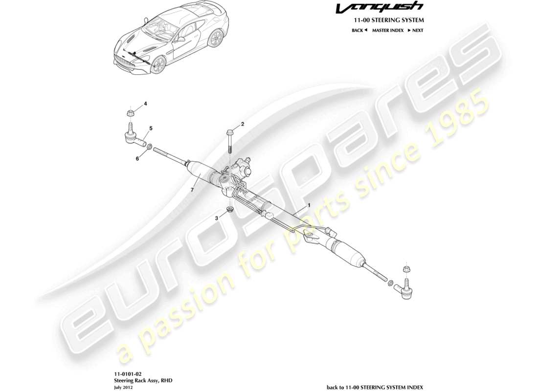 aston martin vanquish (2017) steering rack, rhd part diagram