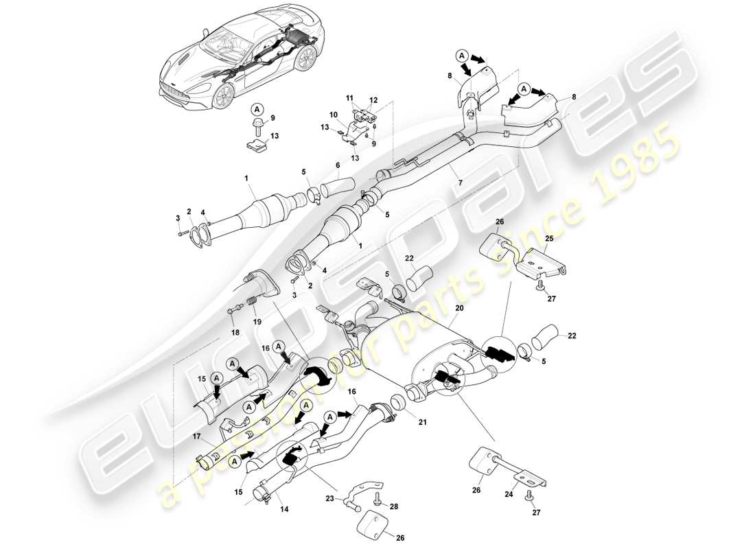 aston martin vanquish (2013) exhaust system parts diagram