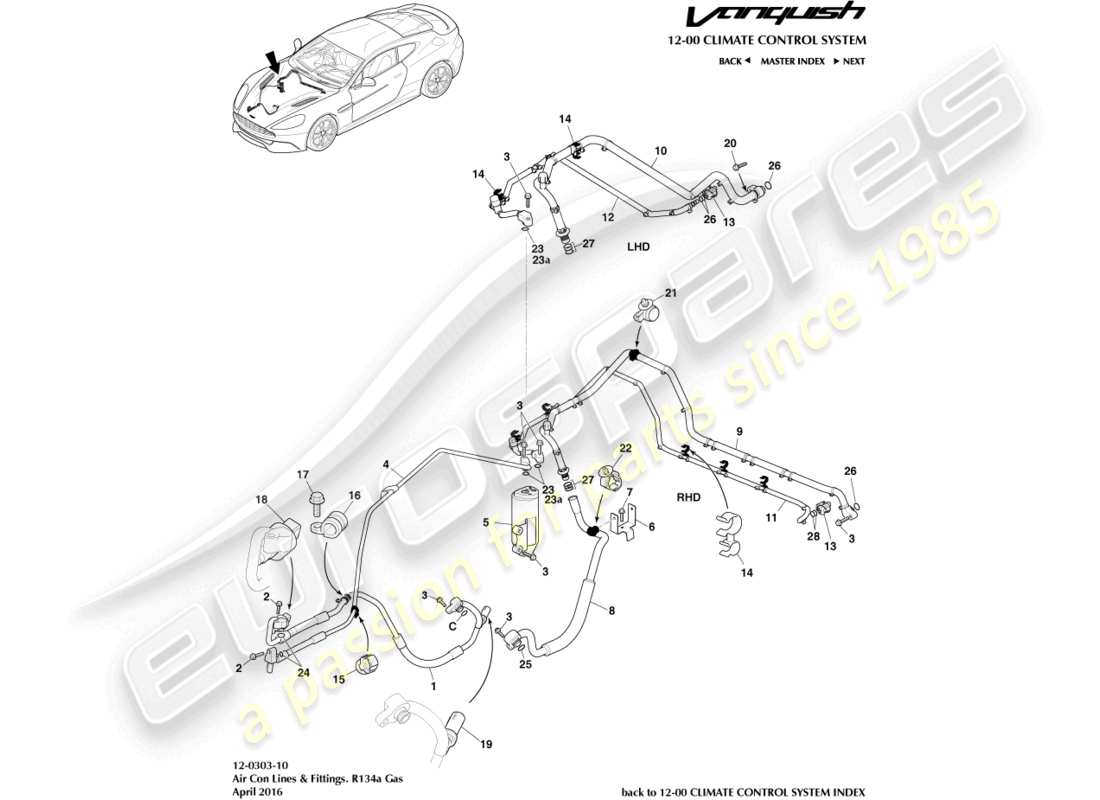 a part diagram from the aston martin vanquish (2016) parts catalogue