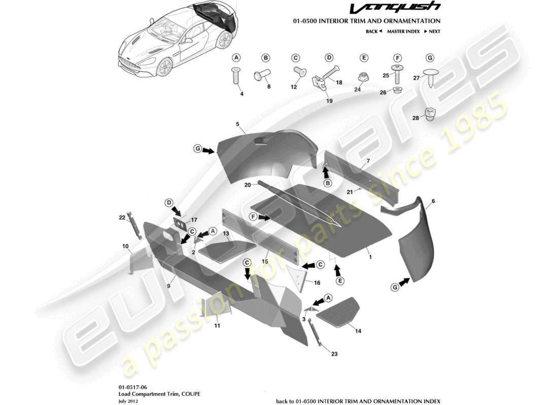 a part diagram from the aston martin vanquish parts catalogue