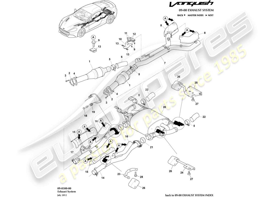 aston martin vanquish (2017) exhaust system part diagram
