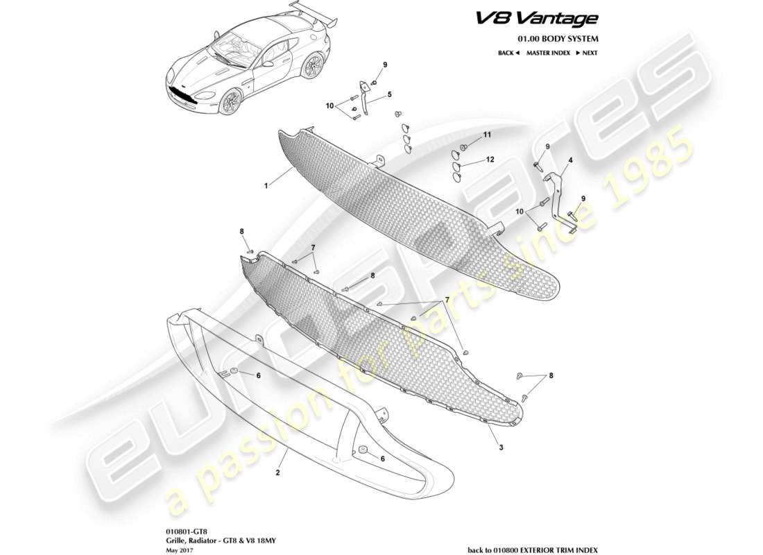 a part diagram from the aston martin v8 vantage (2009) parts catalogue