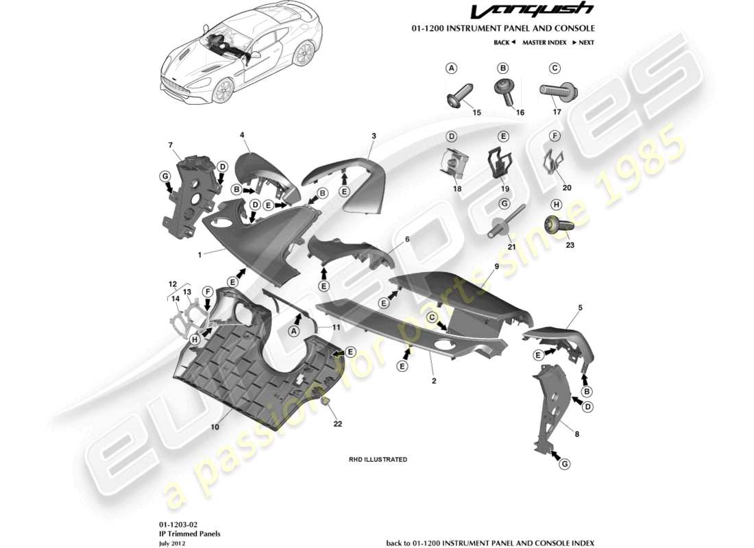 a part diagram from the aston martin vanquish (2017) parts catalogue