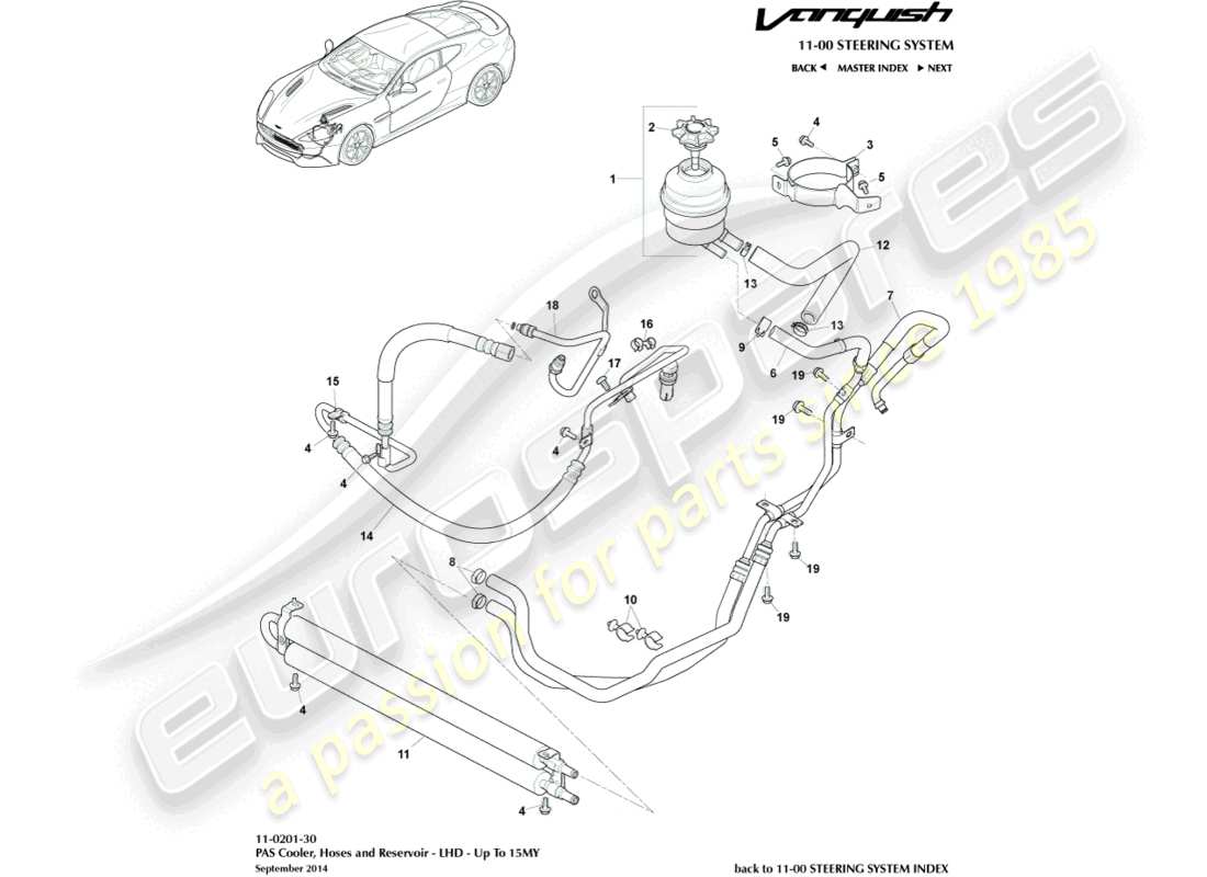 a part diagram from the aston martin vanquish (2018) parts catalogue