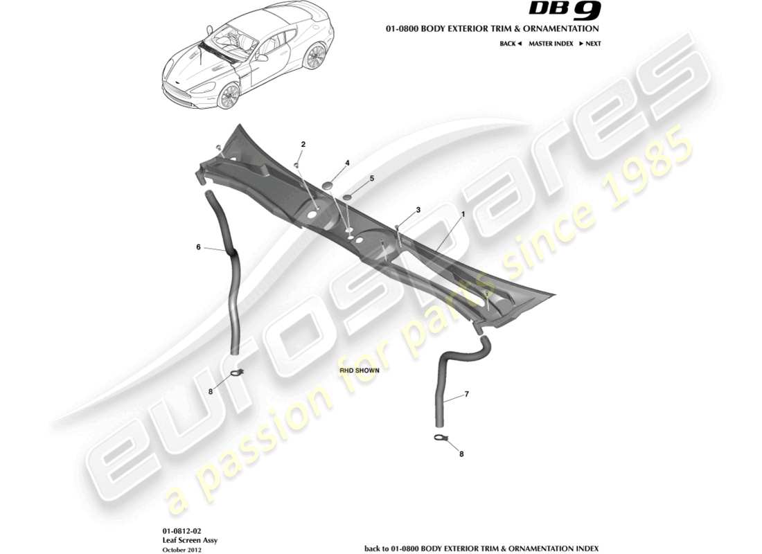 VIEW PARTS DIAGRAMS FROM THE ASTON MARTIN DB9 PARTS CATALOGUE a part diagram from the aston martin db9 parts catalogue