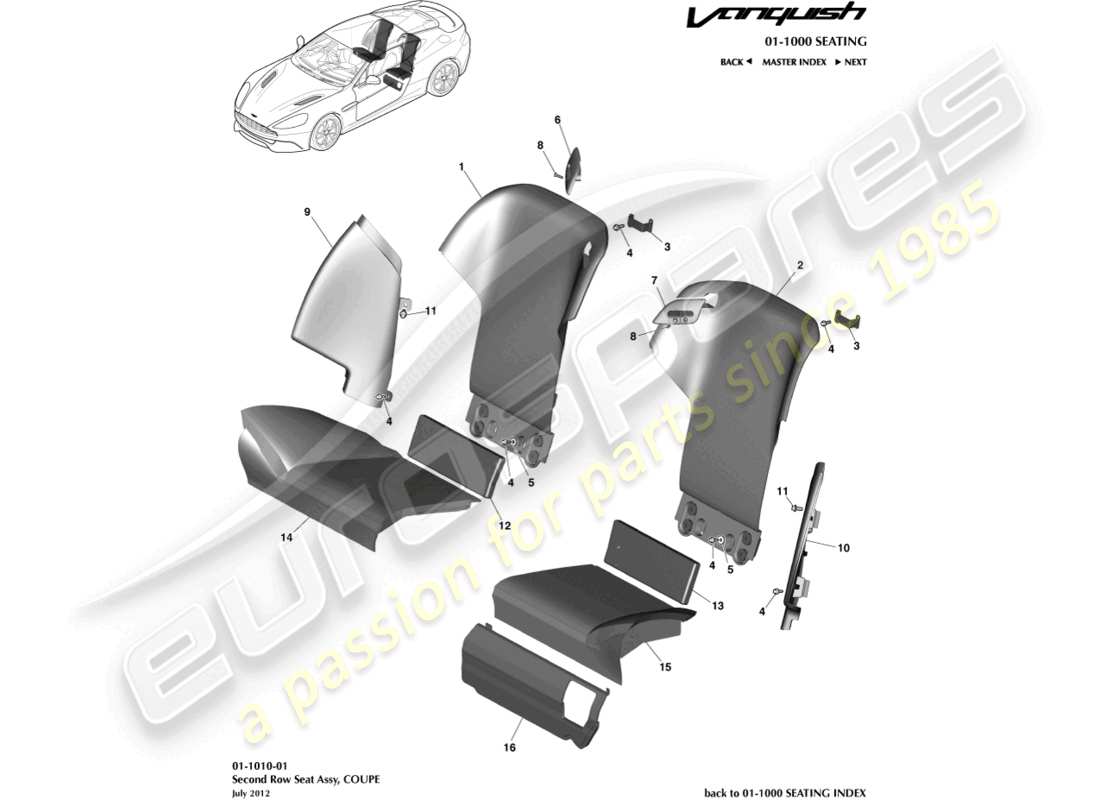 aston martin vanquish (2017) rear seats, coupe part diagram