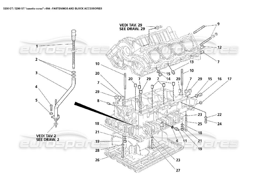 MASERATI 3200 GT/GTA/ASSETTO CORSA FASTENING & BLOCK ACC PART DIAGRAM maserati 3200 gt/gta/assetto corsa fastening & block acc part diagram