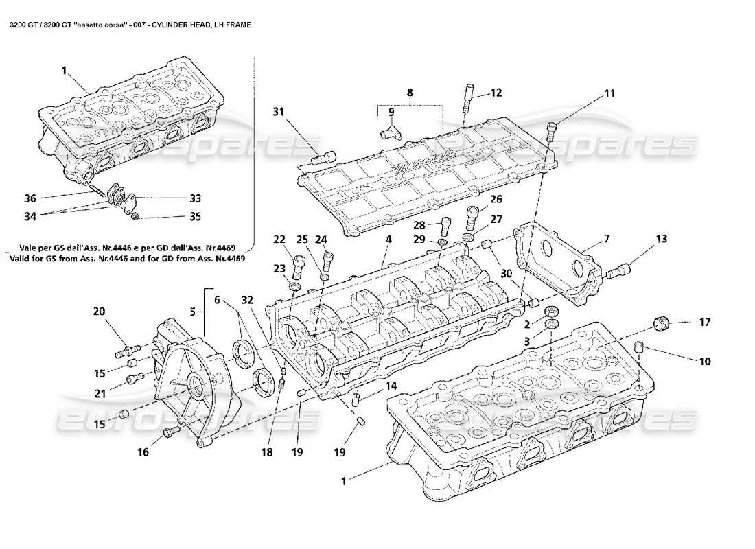 MASERATI 3200 GT/GTA/ASSETTO CORSA LH CYLINDER HEAD PART DIAGRAM maserati 3200 gt/gta/assetto corsa lh cylinder head part diagram