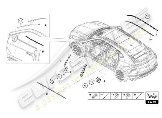 a part diagram from the lamborghini urus (2020) parts catalogue