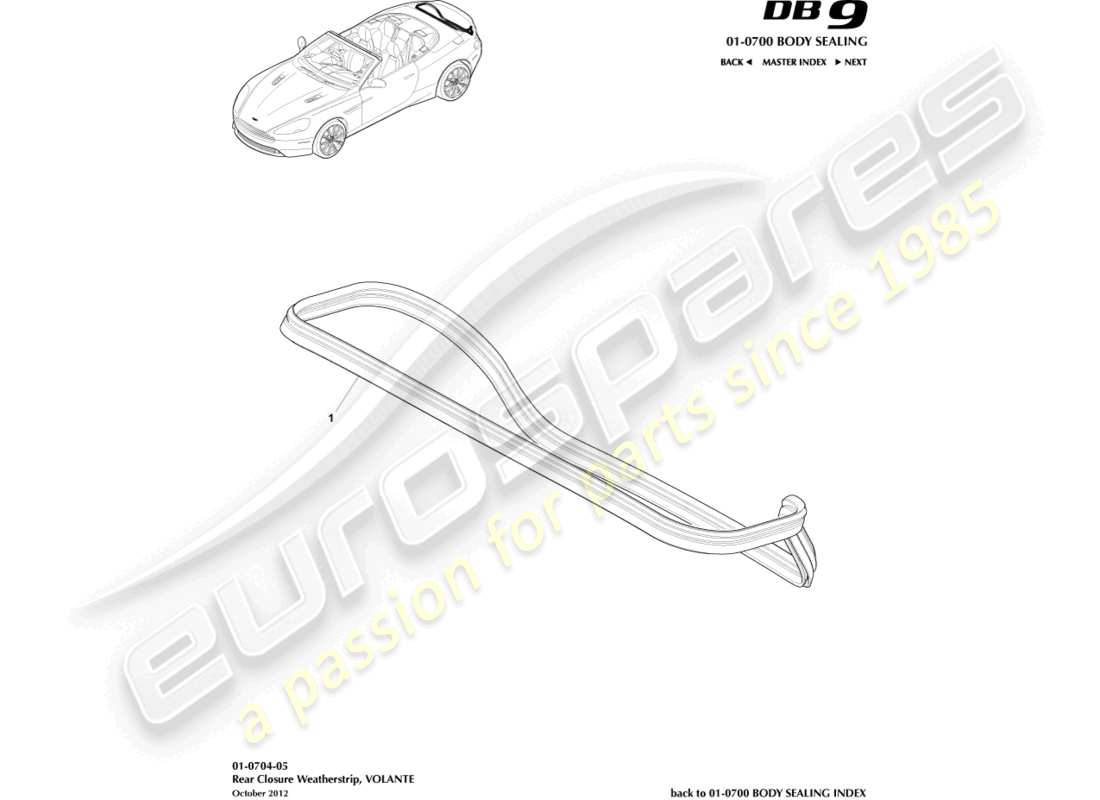 aston martin db9 (2014) rear closure weatherstrip, volante parts diagram