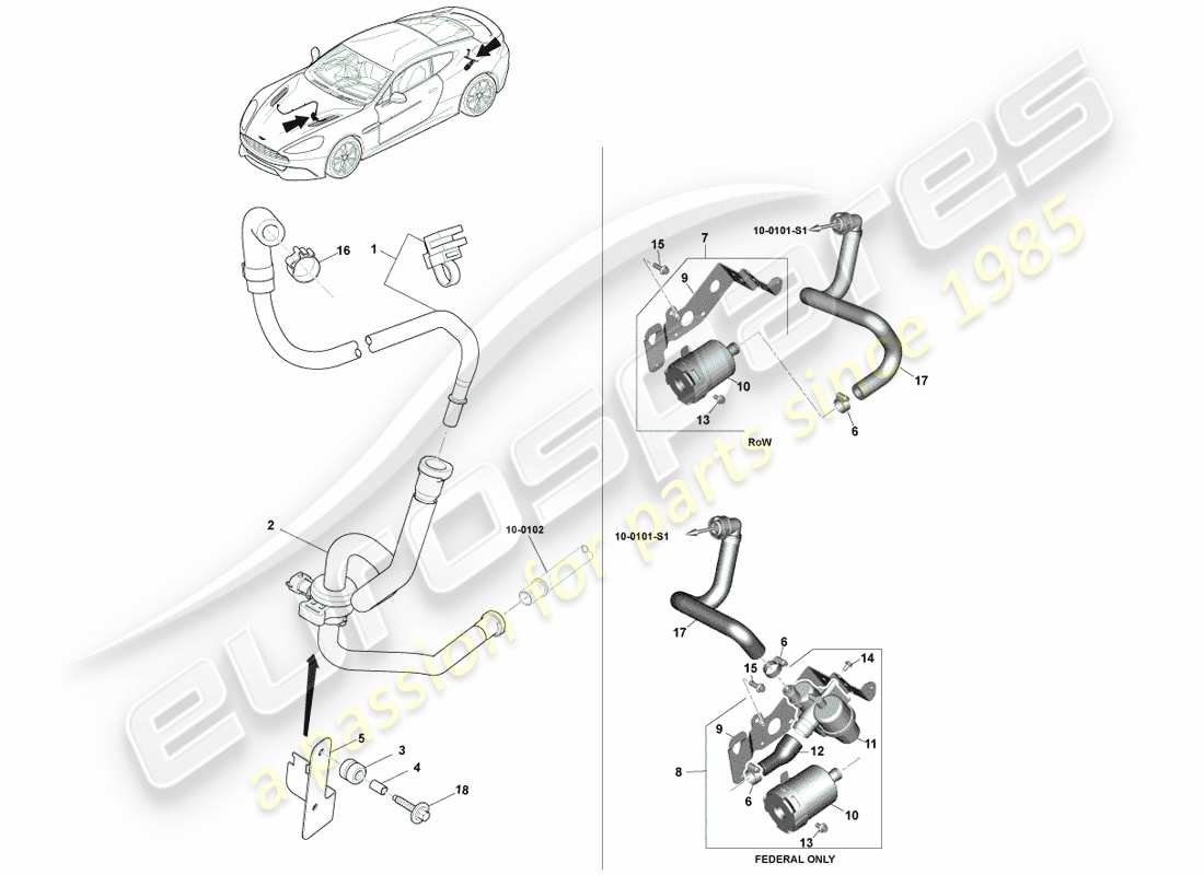 a part diagram from the aston martin vanquish parts catalogue