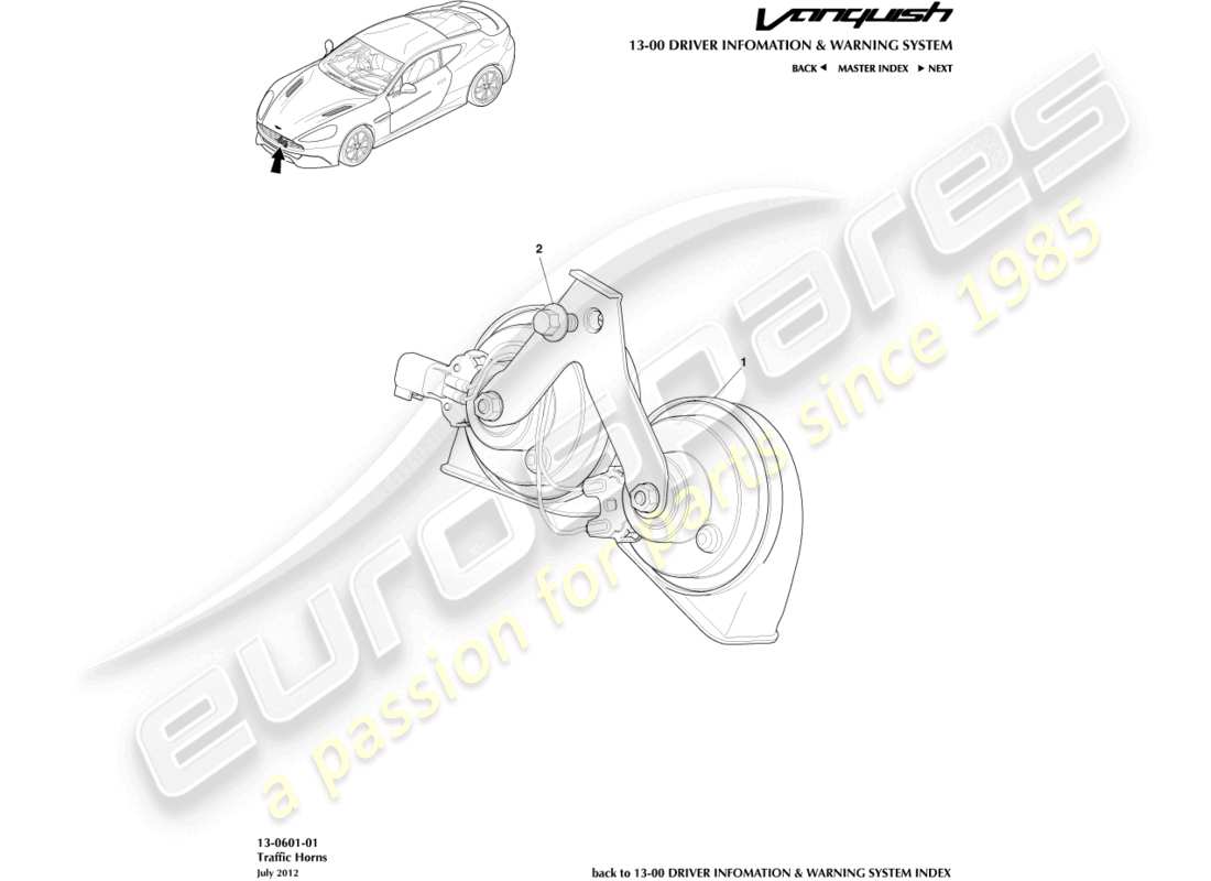 aston martin vanquish (2015) traffic horn part diagram