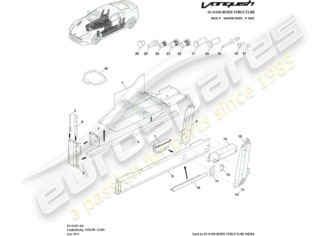 aston martin vanquish (2015) underbody, coupe part diagram