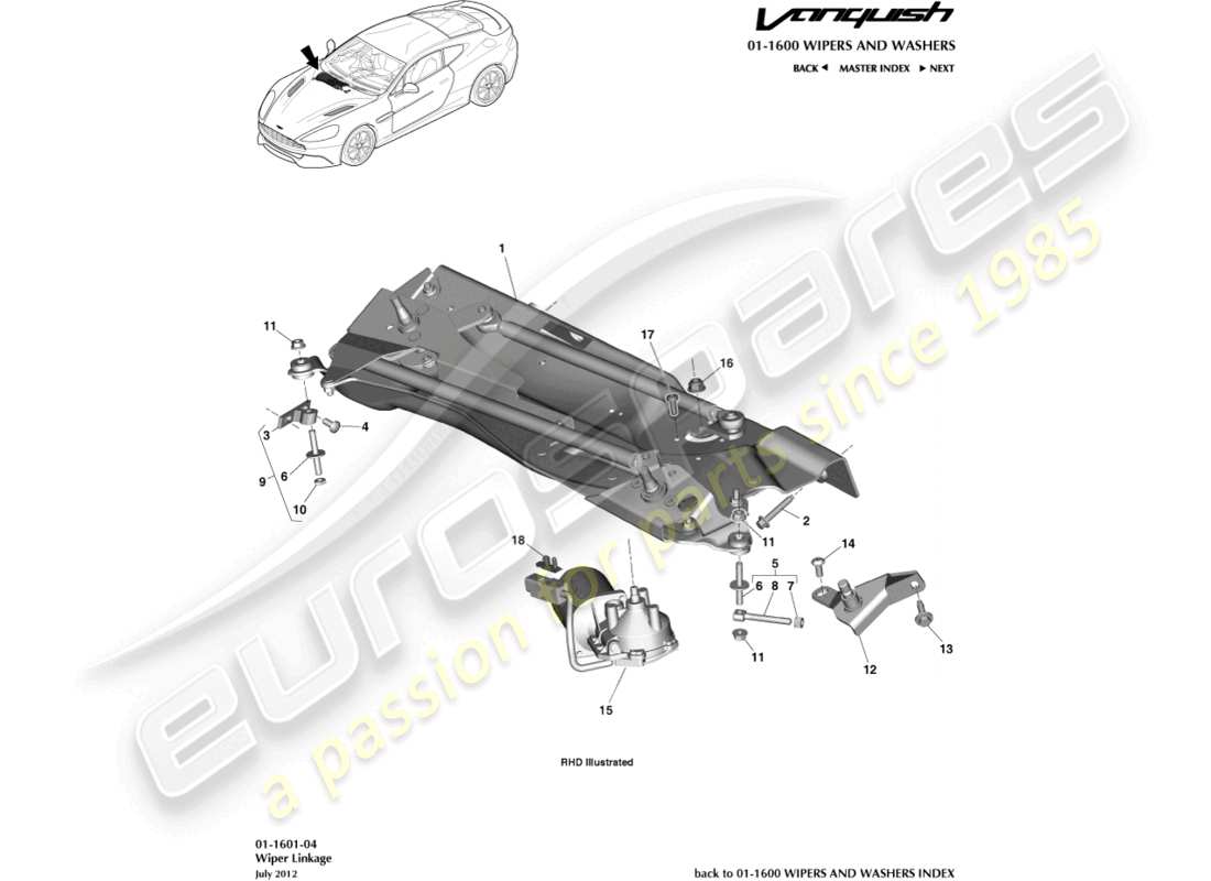 aston martin vanquish (2015) wiper linkage part diagram