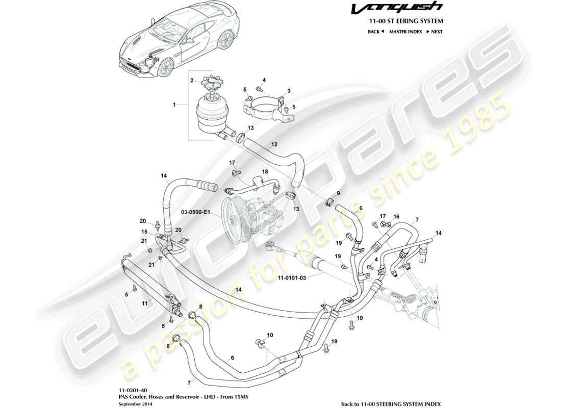 a part diagram from the aston martin vanquish (2015) parts catalogue