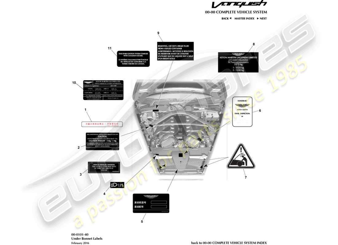 a part diagram from the aston martin vanquish (2018) parts catalogue
