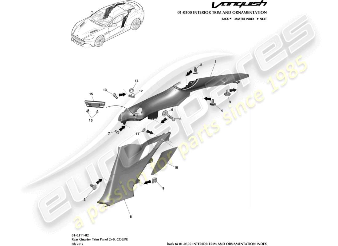a part diagram from the aston martin vanquish (2017) parts catalogue