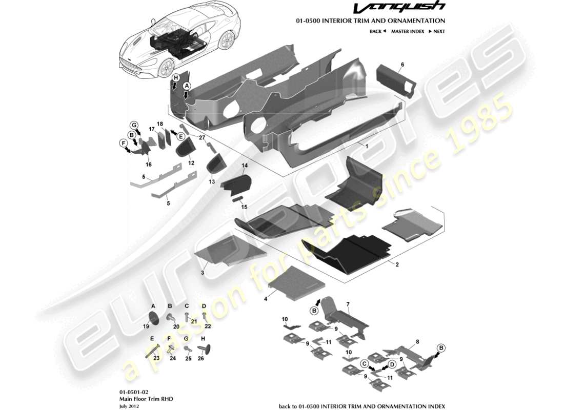 a part diagram from the aston martin vanquish (2016) parts catalogue
