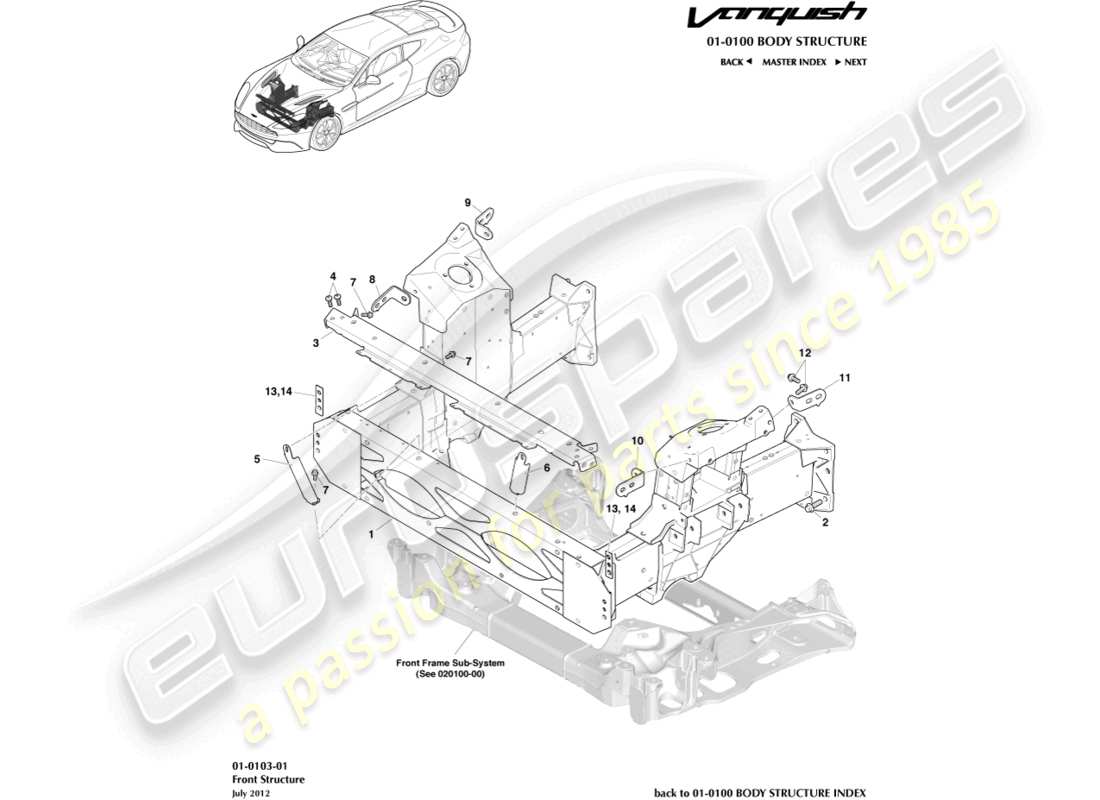 a part diagram from the aston martin vanquish parts catalogue