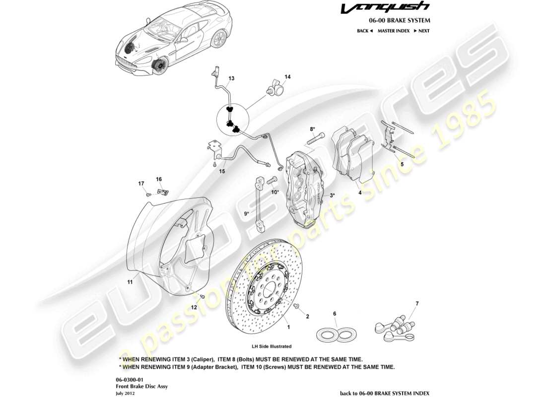 a part diagram from the aston martin vanquish (2017) parts catalogue