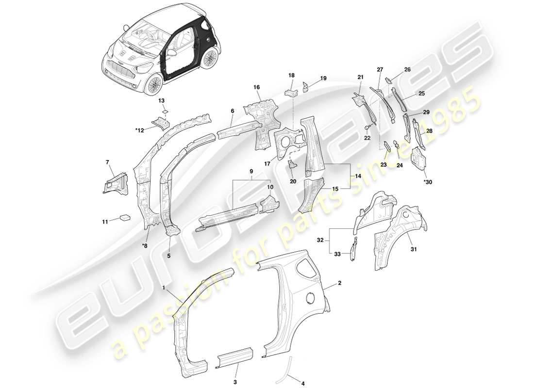 a part diagram from the aston martin cygnet (2012) parts catalogue