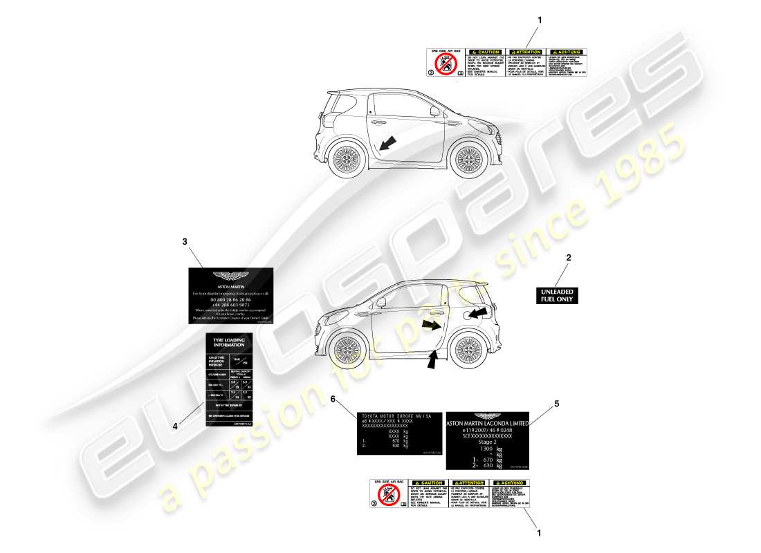 a part diagram from the aston martin cygnet (2012) parts catalogue