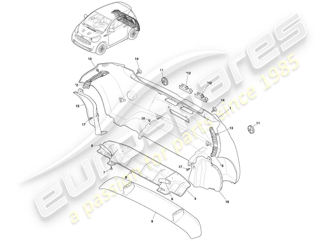 a part diagram from the aston martin cygnet (2012) parts catalogue