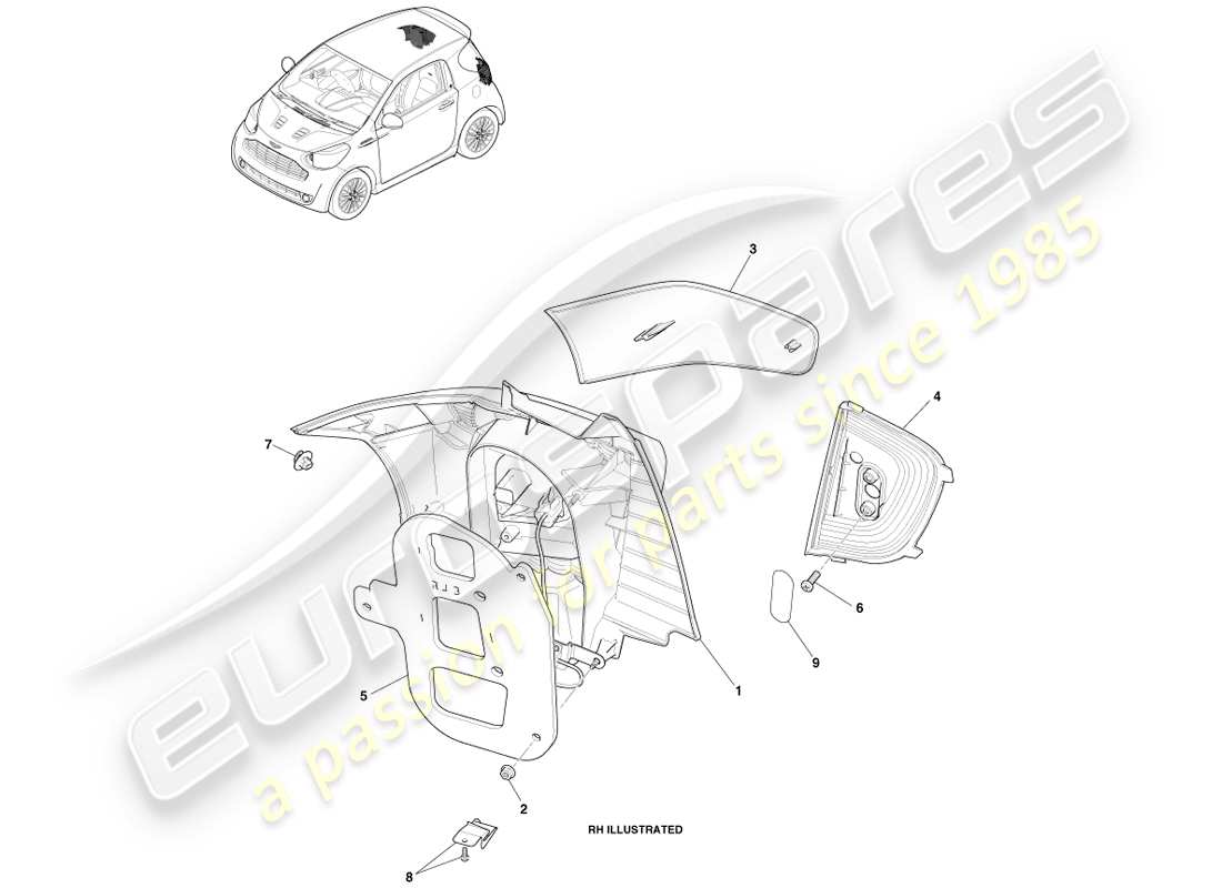 a part diagram from the aston martin cygnet parts catalogue