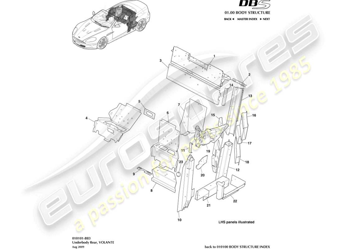 aston martin dbs (2014) underbody rear, volante part diagram