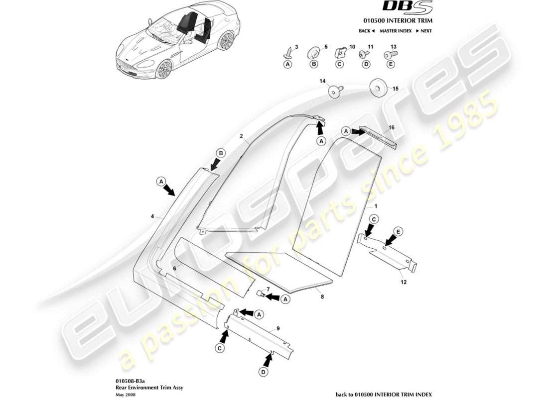 aston martin dbs (2012) rear environment trim part diagram