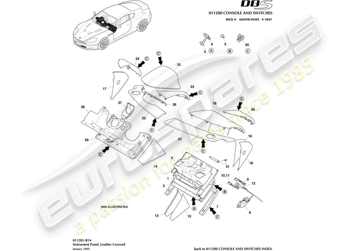 a part diagram from the aston martin dbs parts catalogue